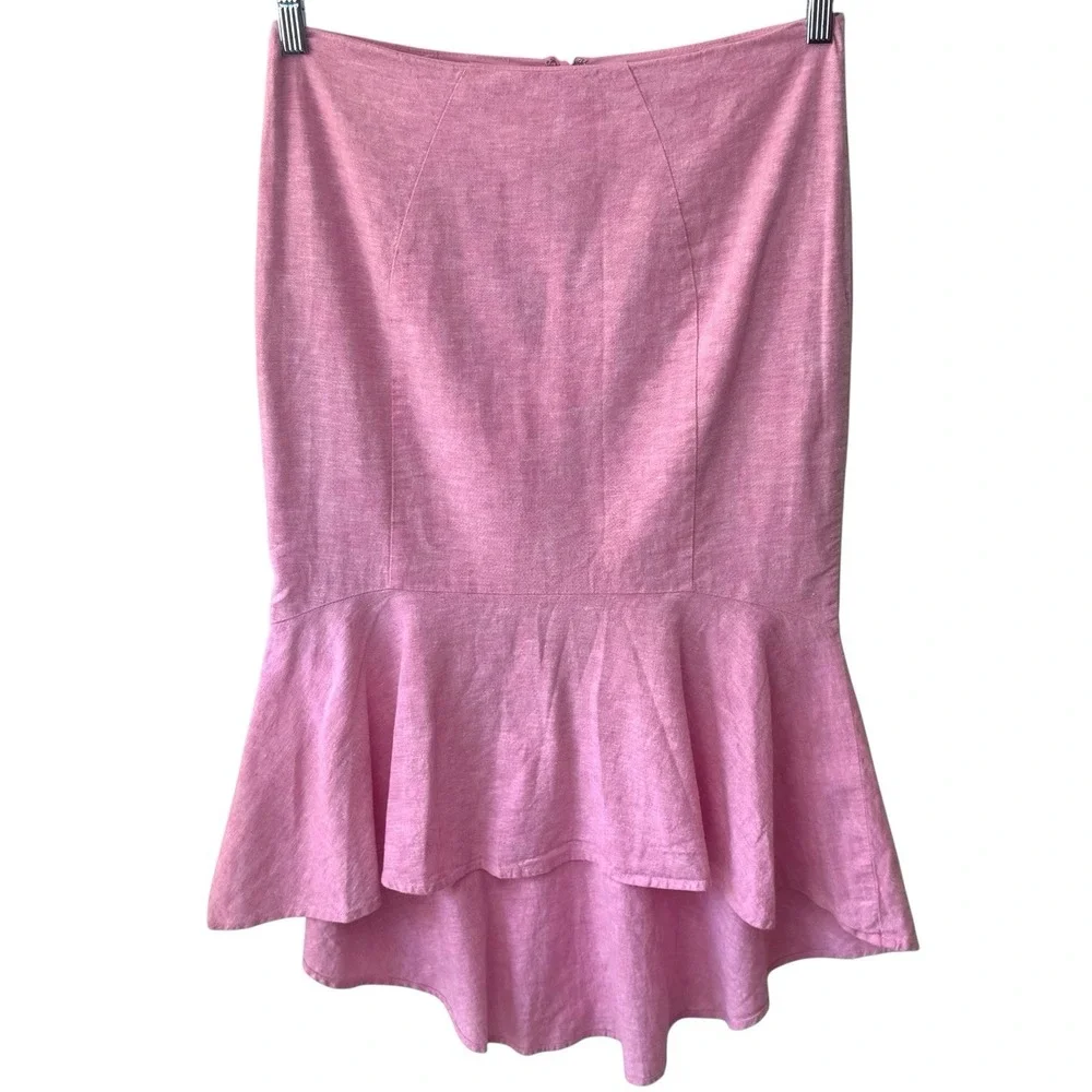 Y2K 7th Avenue Linen Blend Pink Hi Low Ruffle Trim Skirt Summer Event Feminine 4